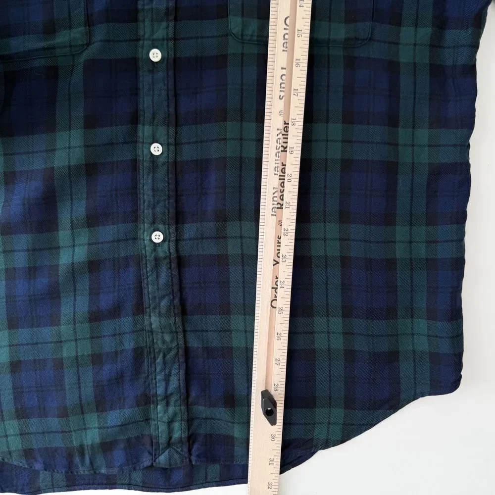 Ralph Lauren Shirt Mens Large Green Blue Tartan Blackwatch Silk Flannel USA Made